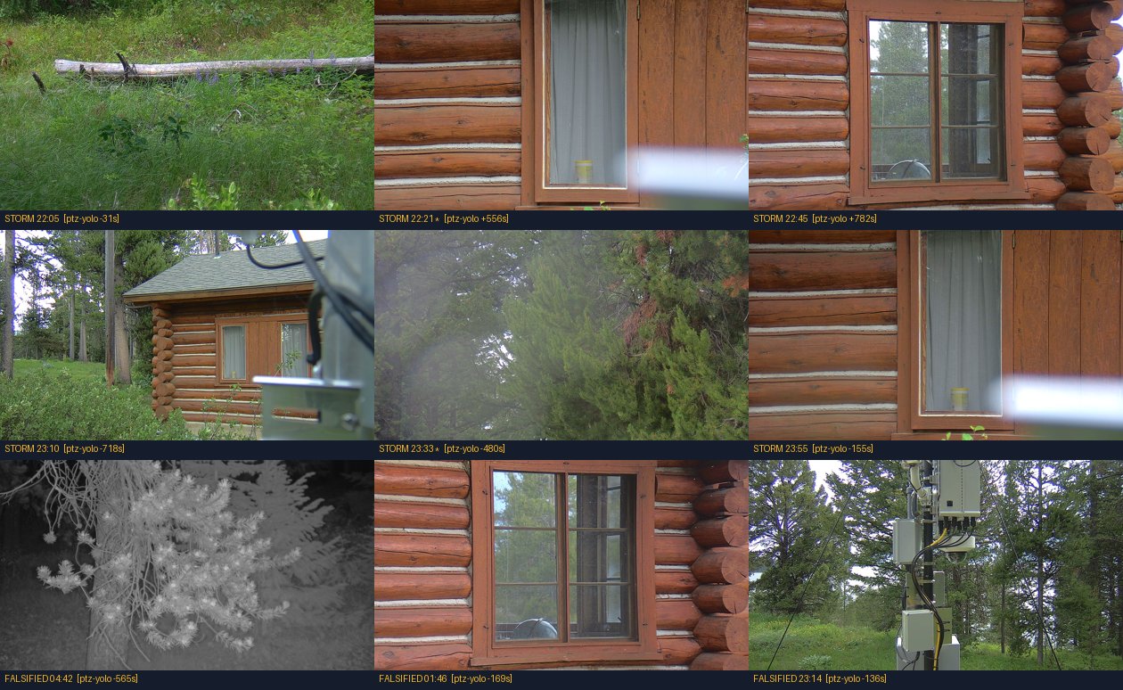 The PTZ watched a cabin wall through the ignition storm