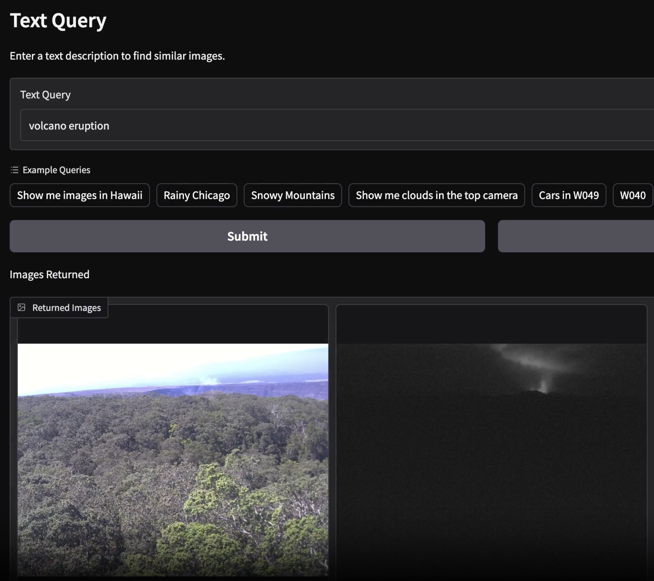 screenshot of image searching for volcanoes